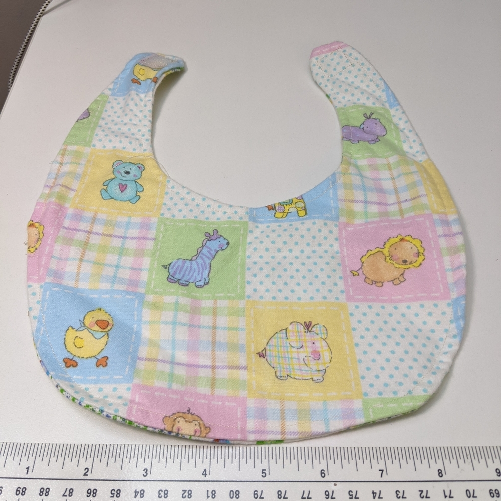 Animal/Plaid Patchwork Flannel Reversible Baby bib, made in the USA, Unisex